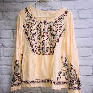 Altar’d State Cream Embroidered Boho Peasant Top